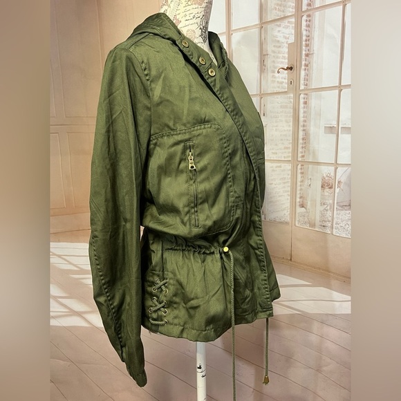 🛍️THERAPY Olive green cinch waist full zip jacket size L.‎ - Picture 7 of 13